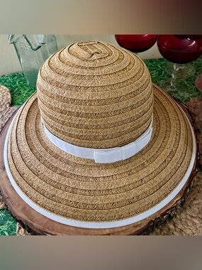 Capelli of New York Straw Sun Hat with White Ribbon
